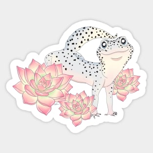 Mack Snow Leopard Gecko and Succulents Sticker